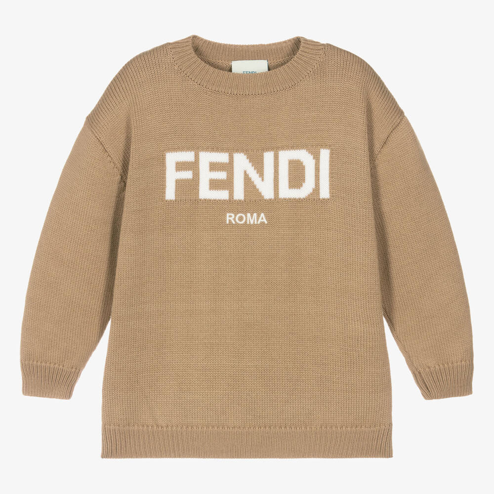 Fendi - Beige Knitted Wool Sweater | Childrensalon