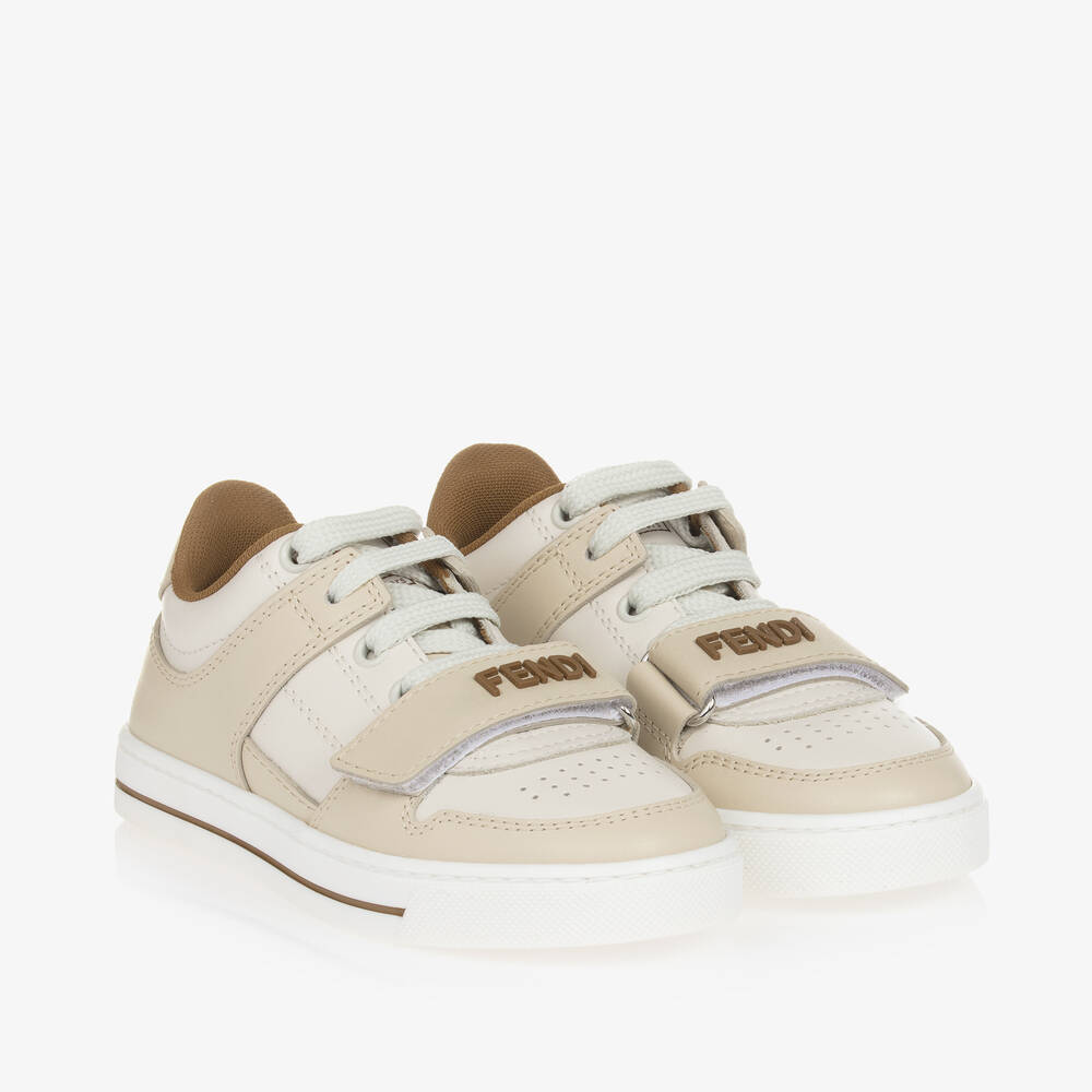 Fendi - Beige Leather Trainers | Childrensalon