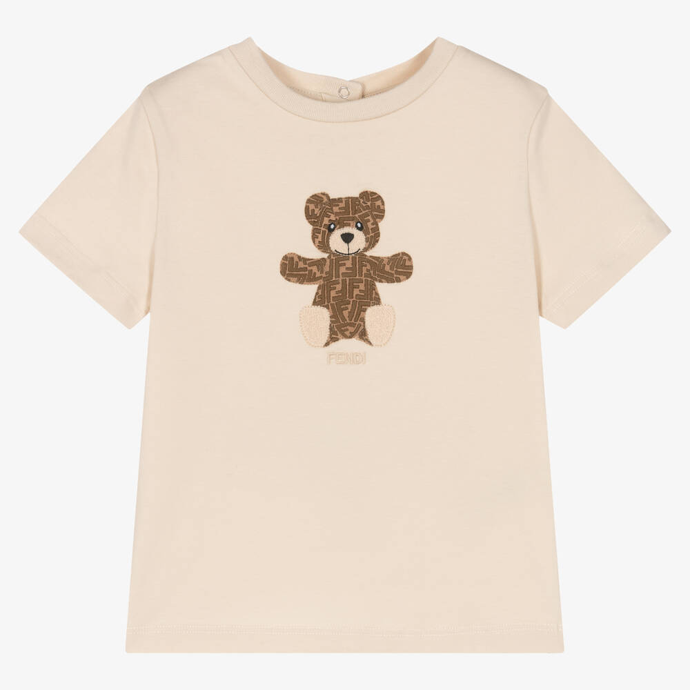 Fendi - Beige Teddy Cotton Baby T-Shirt | Childrensalon