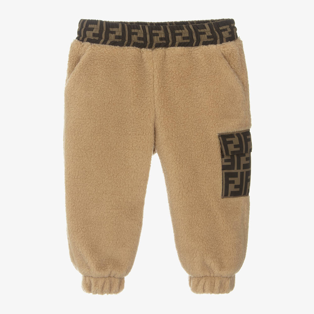 Fendi - Beige Teddy Fleece FF Baby Joggers | Childrensalon