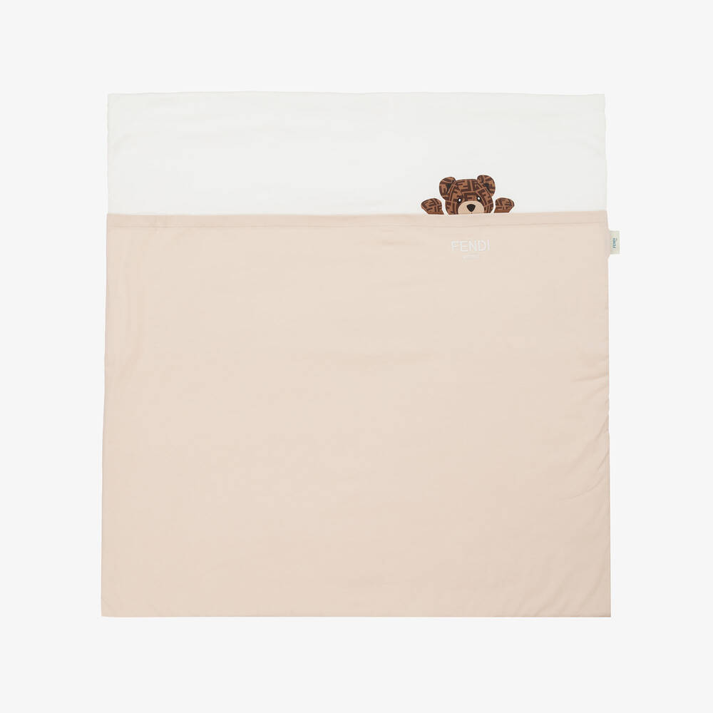 Fendi - Beige & White Cotton Blanket (83cm) | Childrensalon