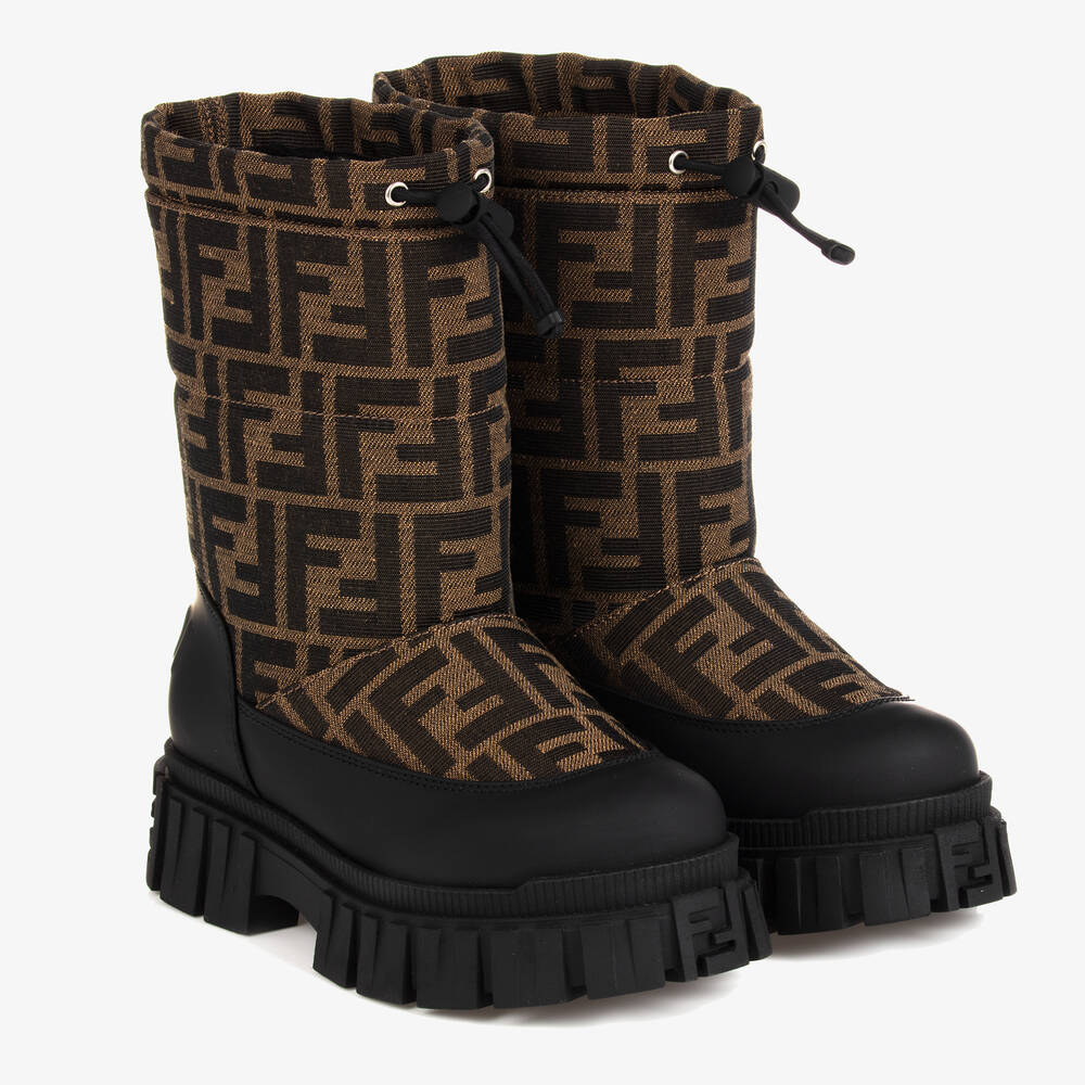 Fendi - Black & Brown FF Snow Boots | Childrensalon