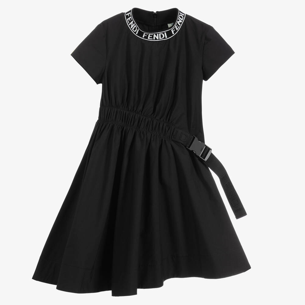 Fendi Kids' Girls Black Cotton Logo Dress