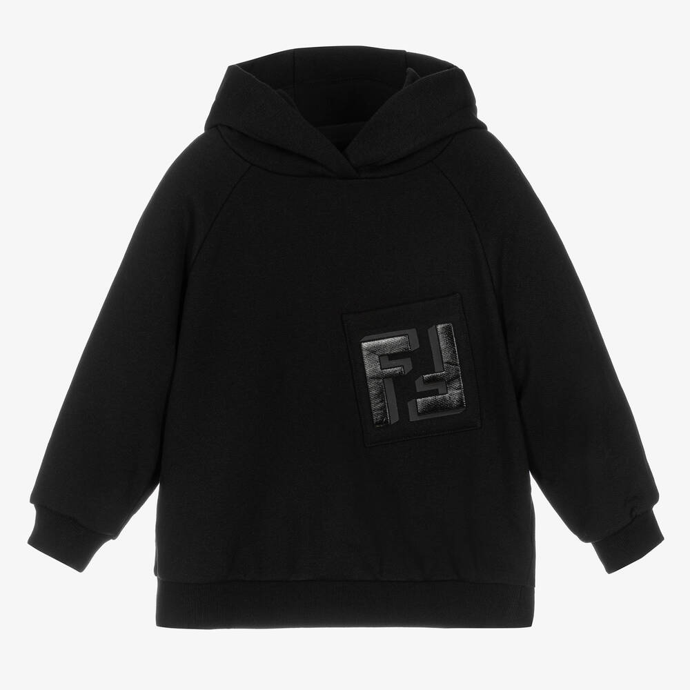 Fendi - Black Cotton Logo Hoodie | Childrensalon