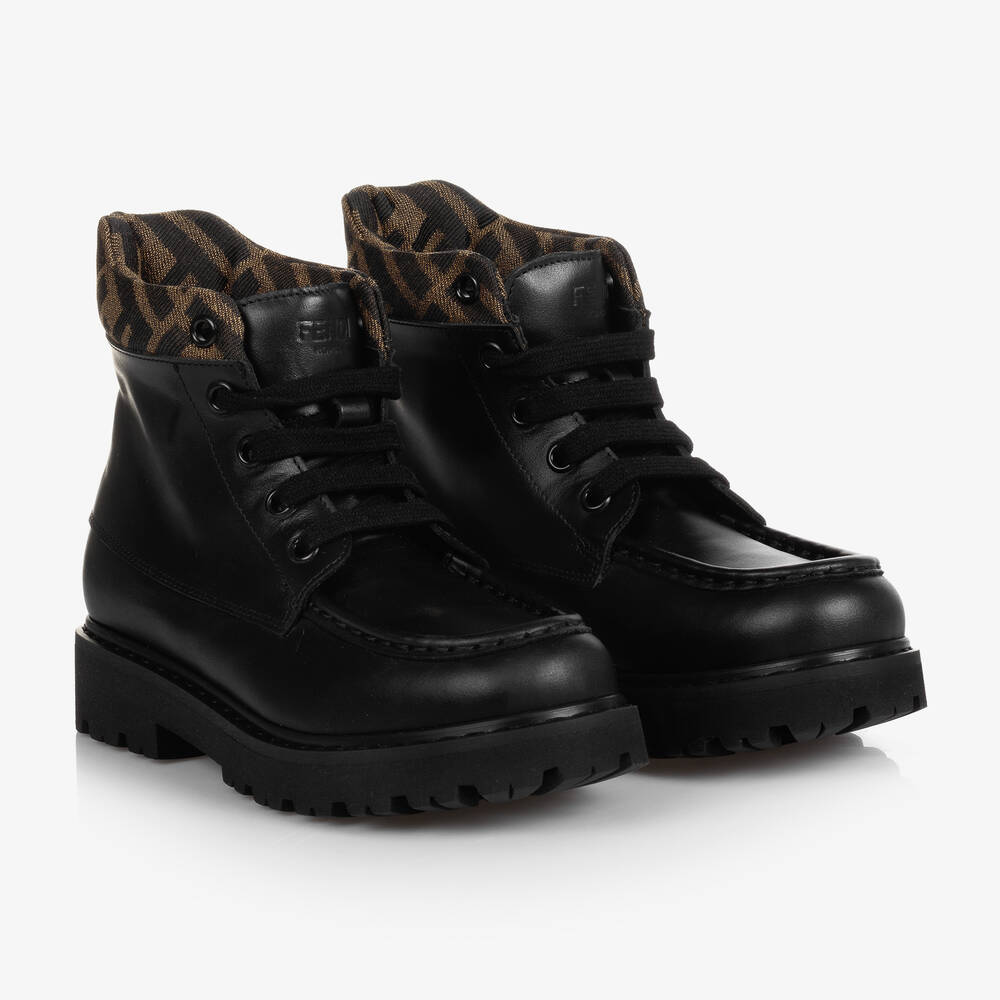 Fendi - Boots noires en cuir synthétique | Childrensalon