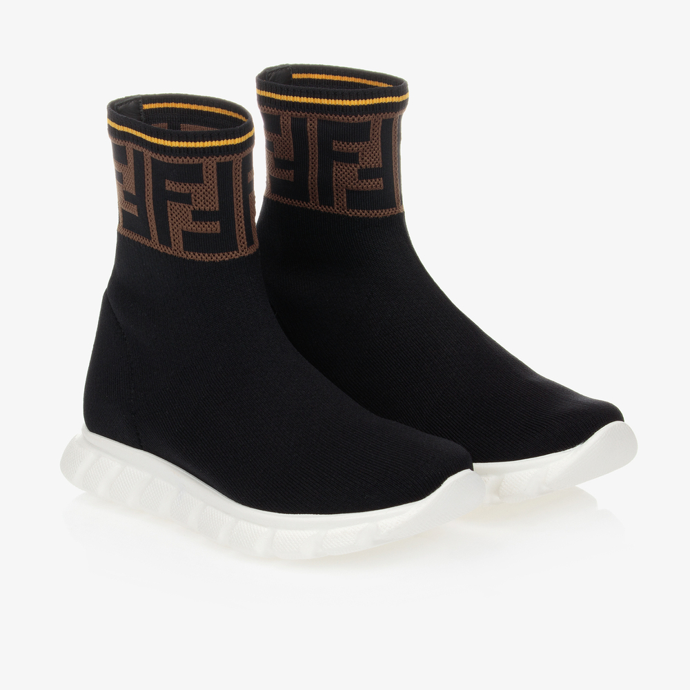 Fendi - Baskets chaussettes noires FF | Childrensalon