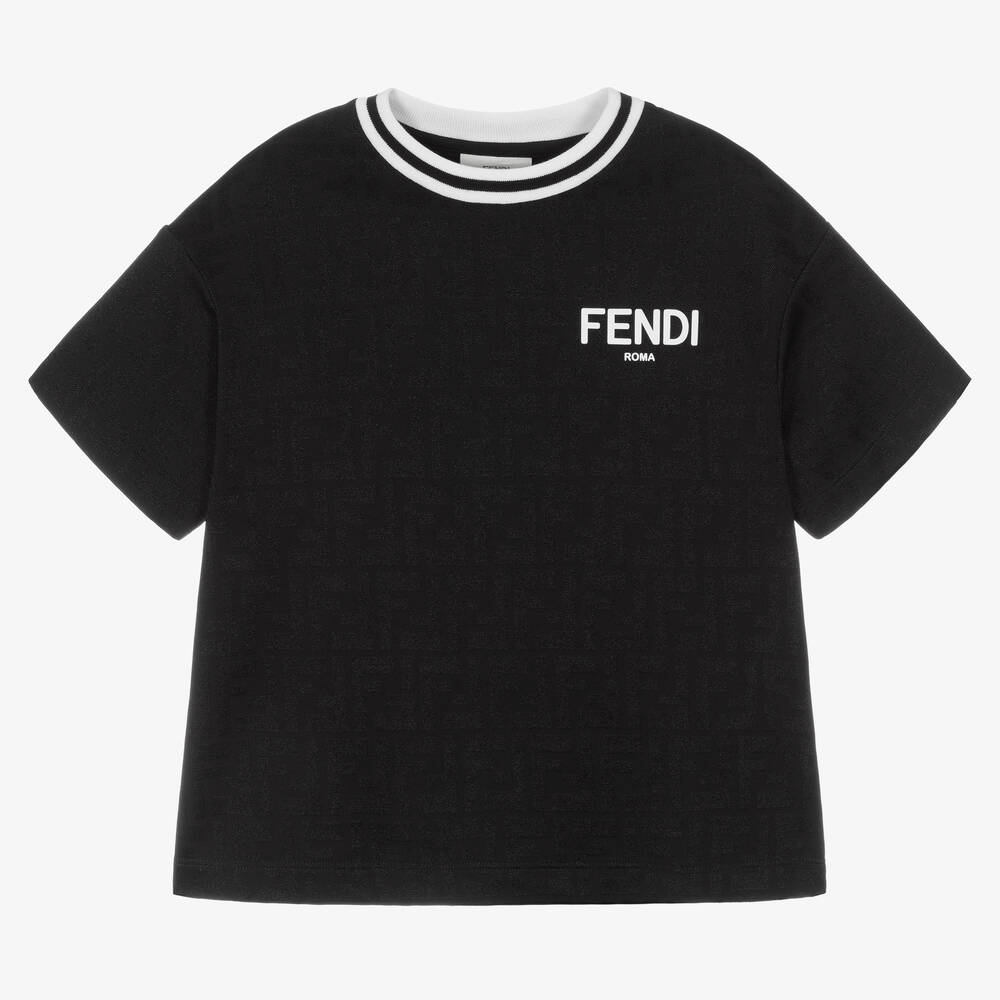 Fendi - Черная жаккардовая футболка с принтом FF | Childrensalon