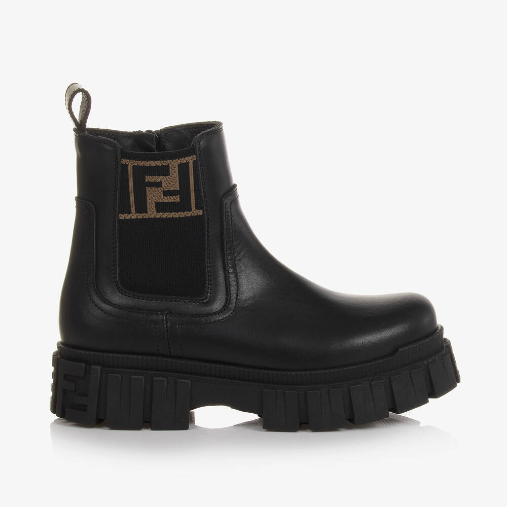 Fendi Black Leather Ff Chelsea Boots