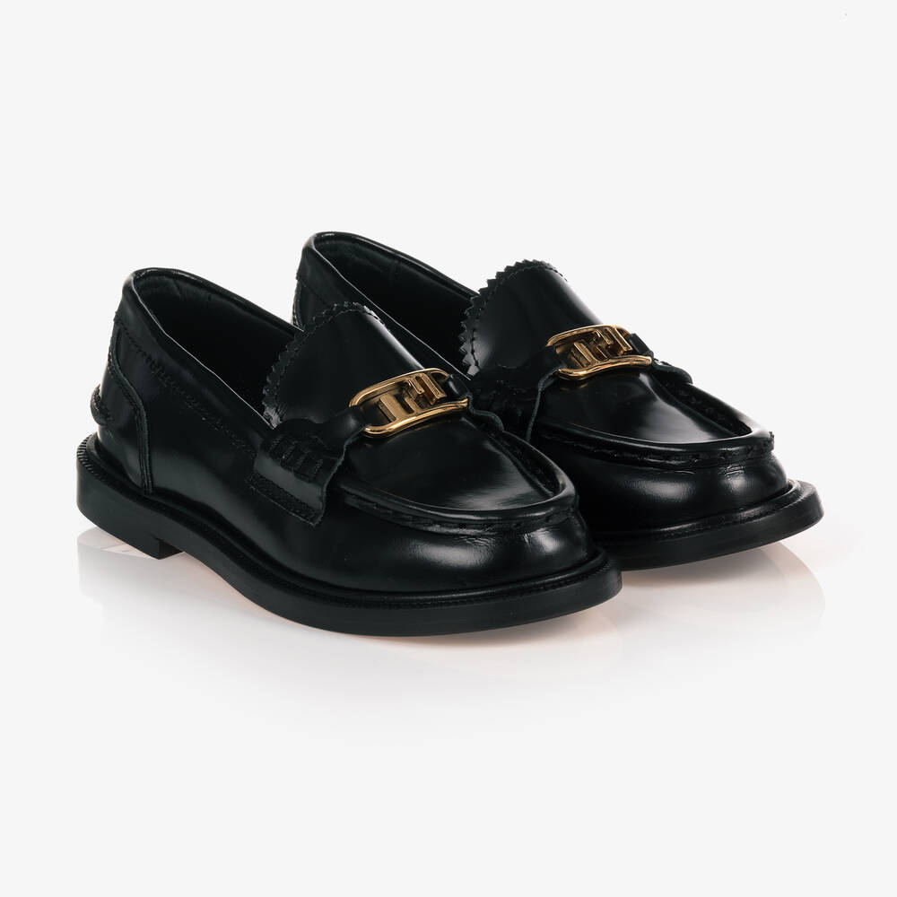 Fendi - Black Leather Loafer Shoes | Childrensalon