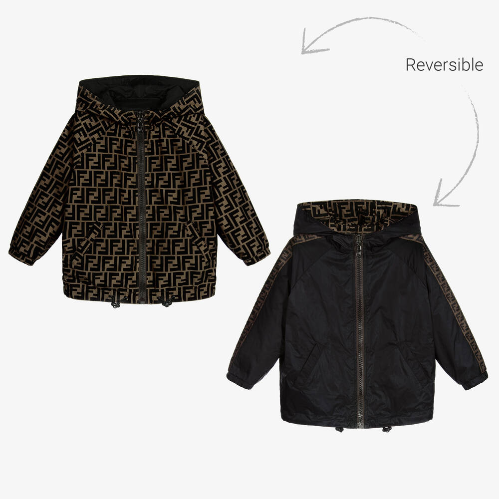 Fendi - Black Reversible FF Windbreaker Jacket | Childrensalon