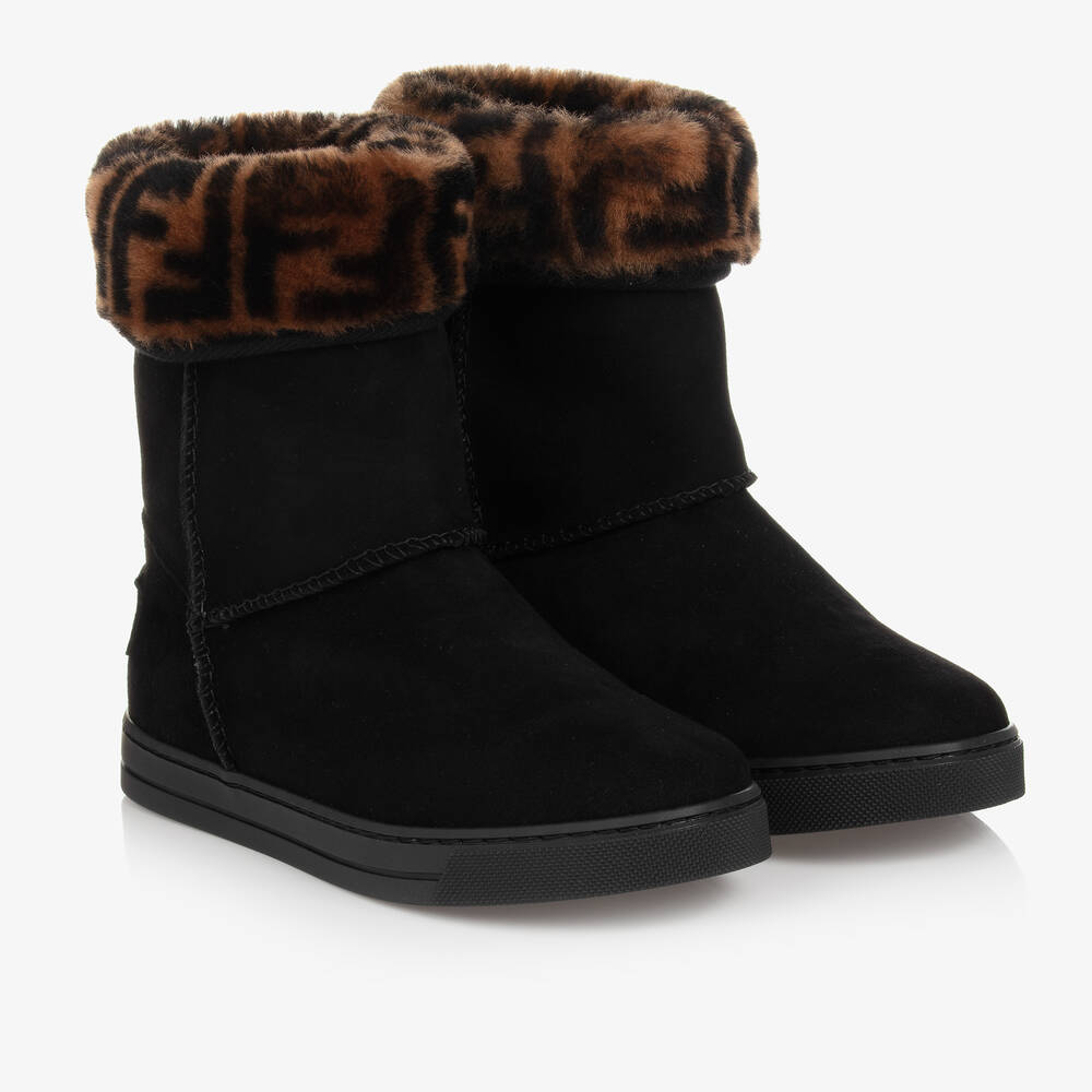 Fendi Black Suede Leather Ff Boots