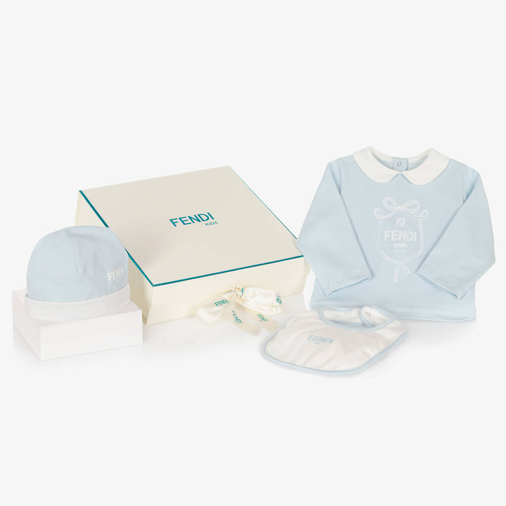 Fendi - Blue Cotton Jersey Babysuit Set | Childrensalon