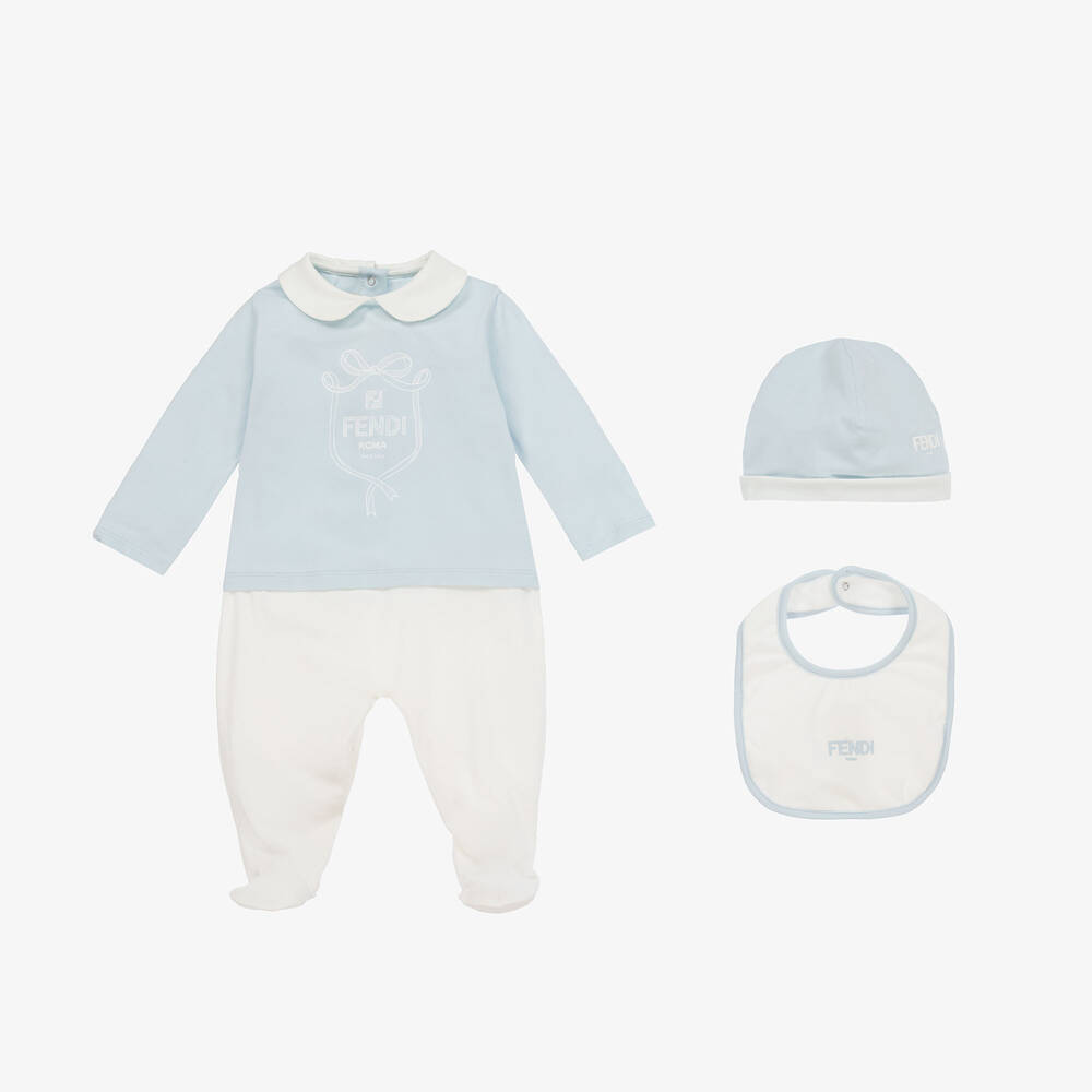 Fendi - Blue Cotton Jersey Babysuit Set | Childrensalon