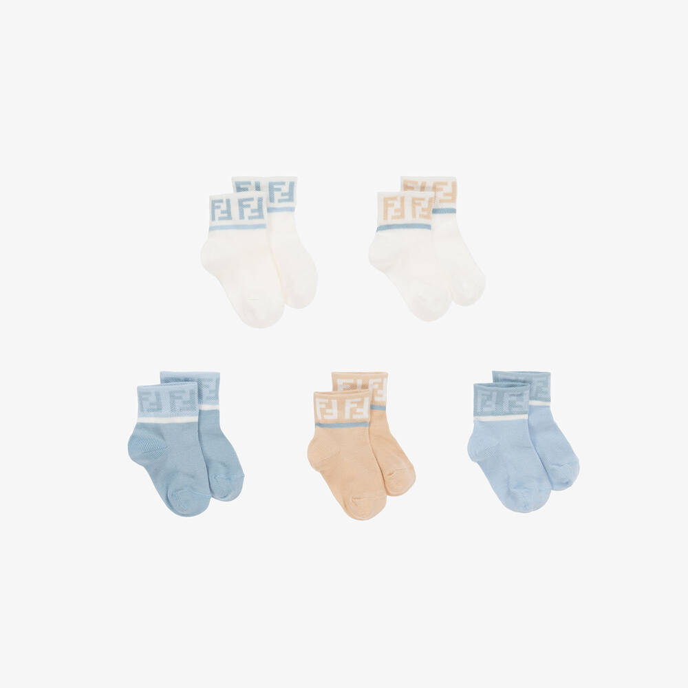 Fendi - Blue & Ivory Cotton Baby Socks (5 Pack) | Childrensalon