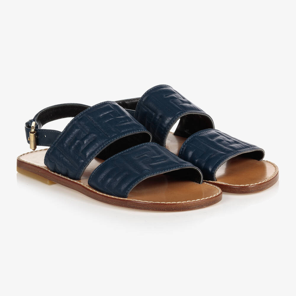 Fendi Blue Leather Logo Sandals