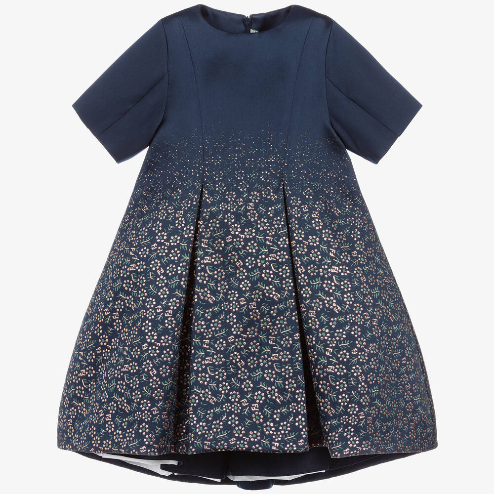 Fendi Kids' Girls Blue Silk Blend Jacquard Dress