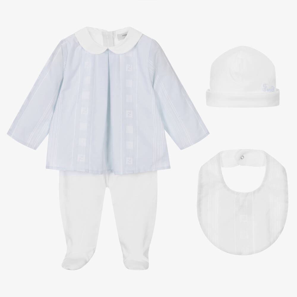 Fendi Blue & White Babysuit Gift Set
