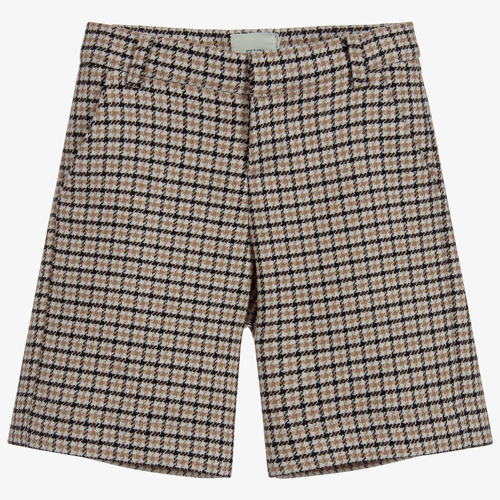 Fendi Kids' Boys Beige Check Wool Shorts In Brown