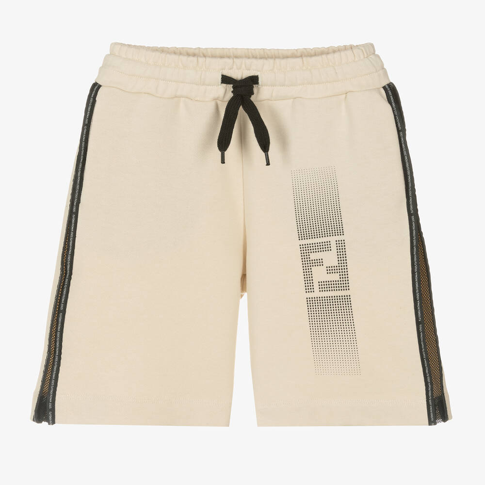 Fendi Kids' Boys Beige Cotton Ff Logo Shorts In Brown