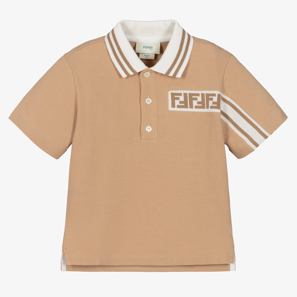 Fendi - Boys Beige Cotton  Polo Shirt | Childrensalon