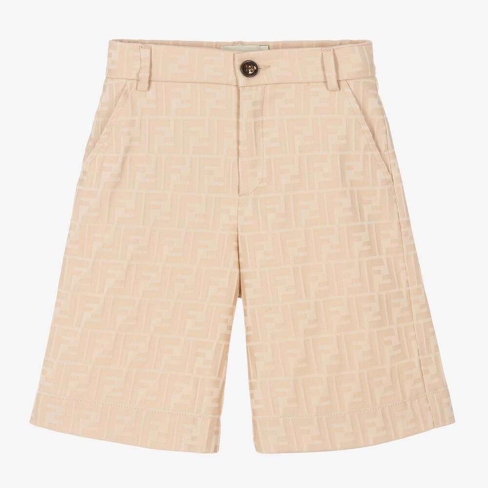 Fendi - Boys Beige FF Cotton Shorts | Childrensalon