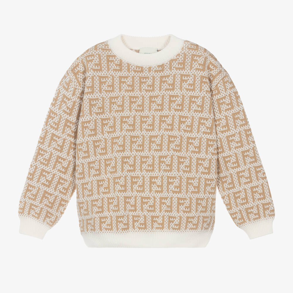 Fendi - Boys Beige FF Cotton Sweater | Childrensalon