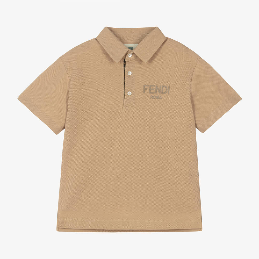 Fendi - Boys Beige Roma Cotton Polo Shirt | Childrensalon
