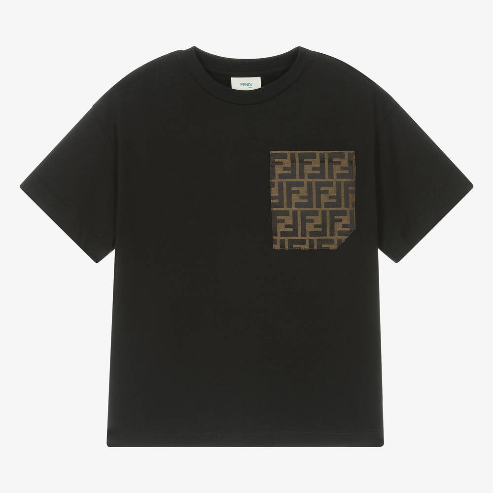 Fendi - Черная хлопковая футболка с карманом FF | Childrensalon
