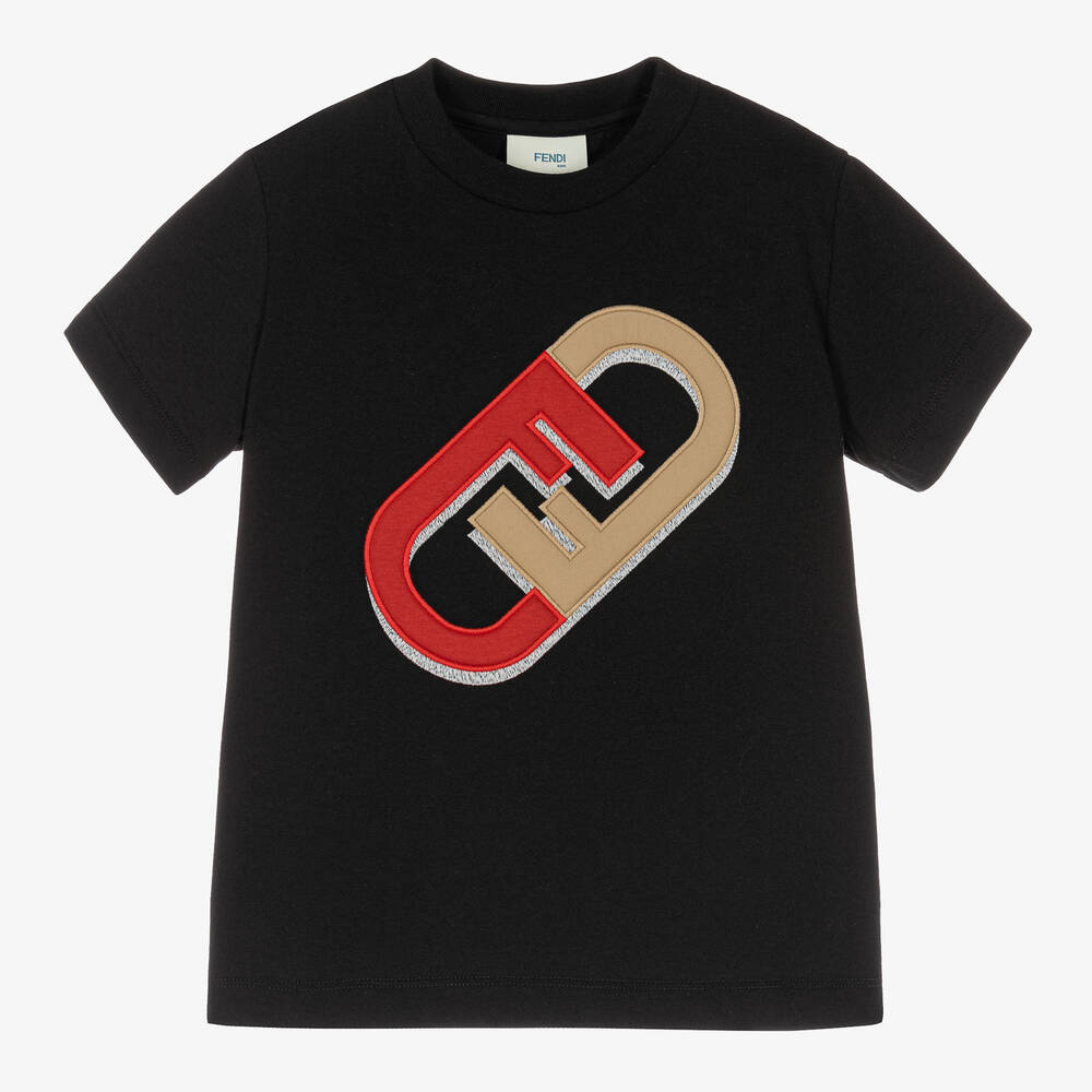 Fendi - Boys Black Cotton Logo T-Shirt | Childrensalon