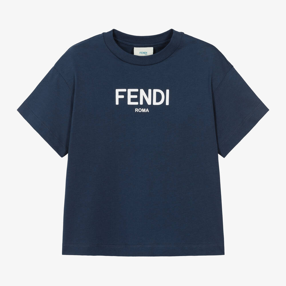 Fendi - Boys Blue Cotton Fendi Roma T-Shirt | Childrensalon