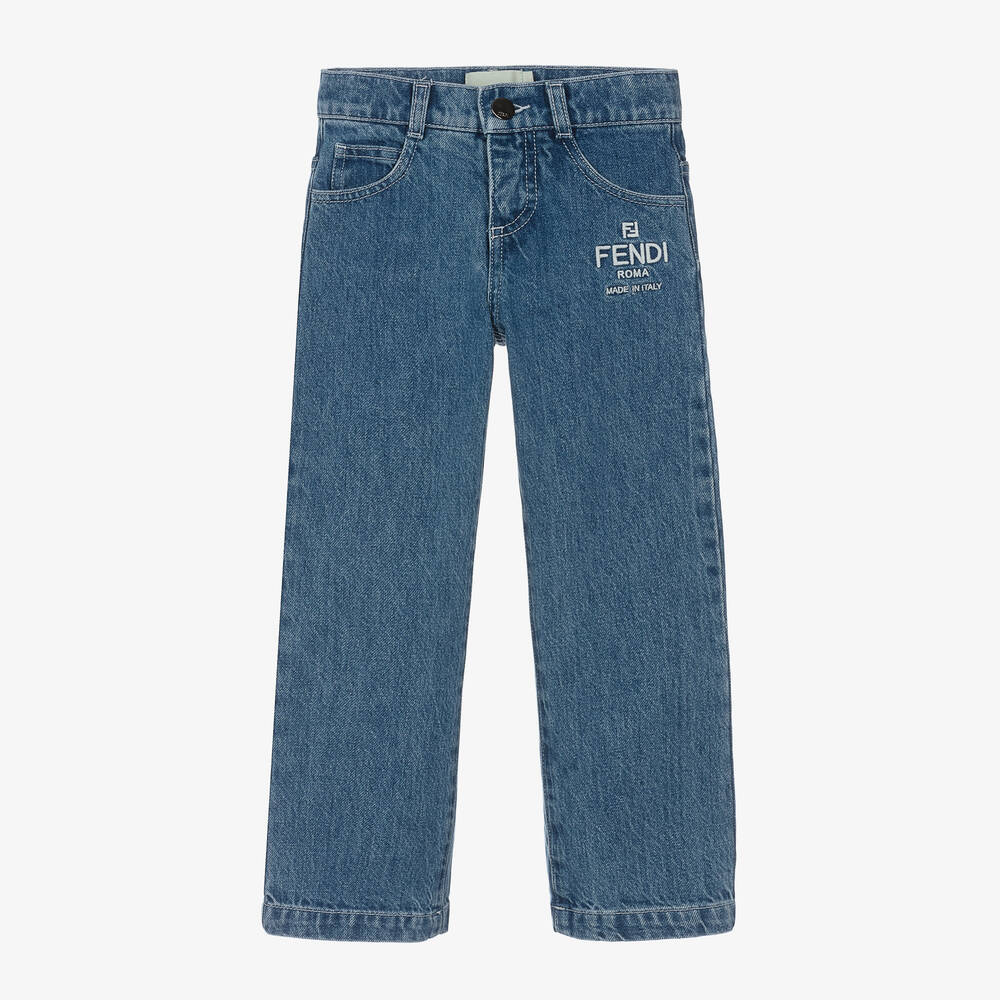 Fendi - Boys Blue Denim FF Logo Jeans | Childrensalon