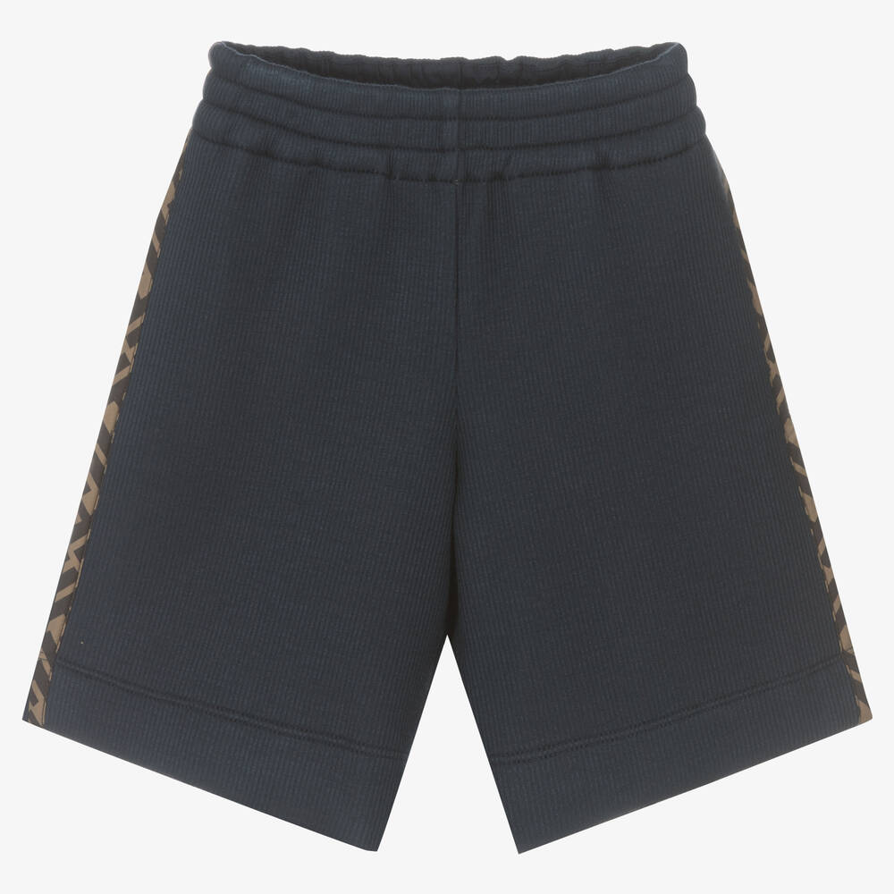 Fendi Kids' Boys Blue Jersey Logo Shorts In Grey