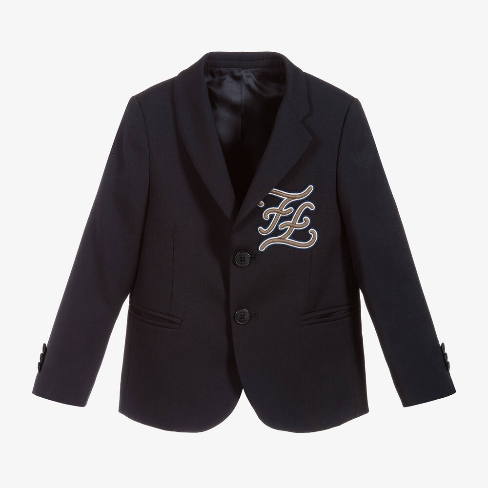 Fendi Kids' Boys Blue Wool Blazer Jacket In Black