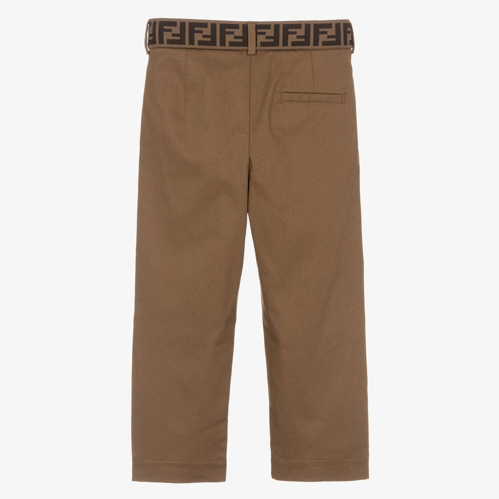 Fendi Boys Brown FF Cotton Trousers
