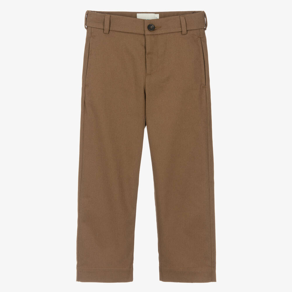 Fendi - Boys Brown FF Cotton Trousers | Childrensalon
