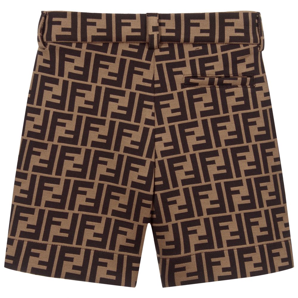 Fendi - Boys Brown FF Logo Shorts | Childrensalon