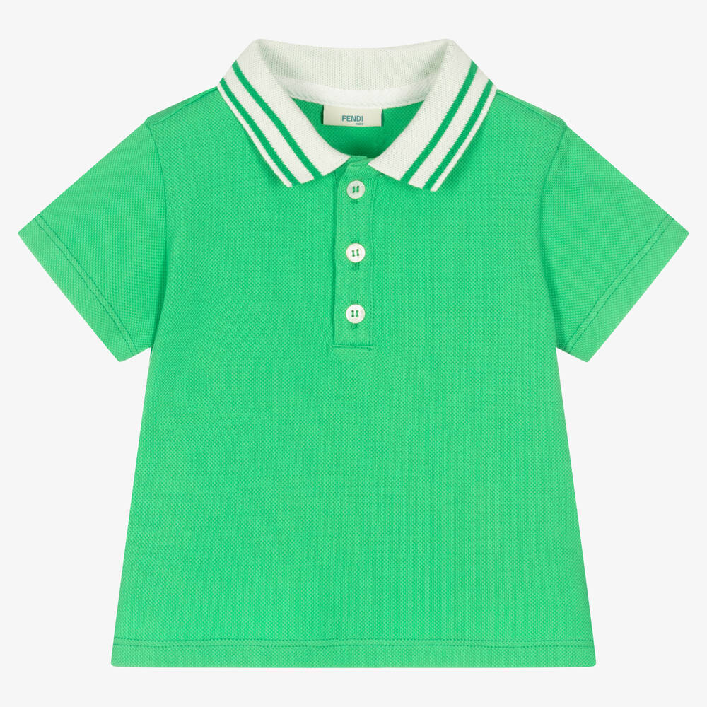 Fendi Babies' Boys Green Cotton Logo Polo