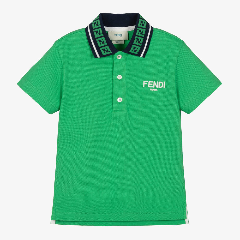 Fendi - توب بولو قطن بيكيه لون أخضر للأولاد | Childrensalon