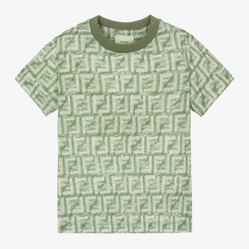 Fendi Kids' Boys Green Ff Logo Cotton T-shirt