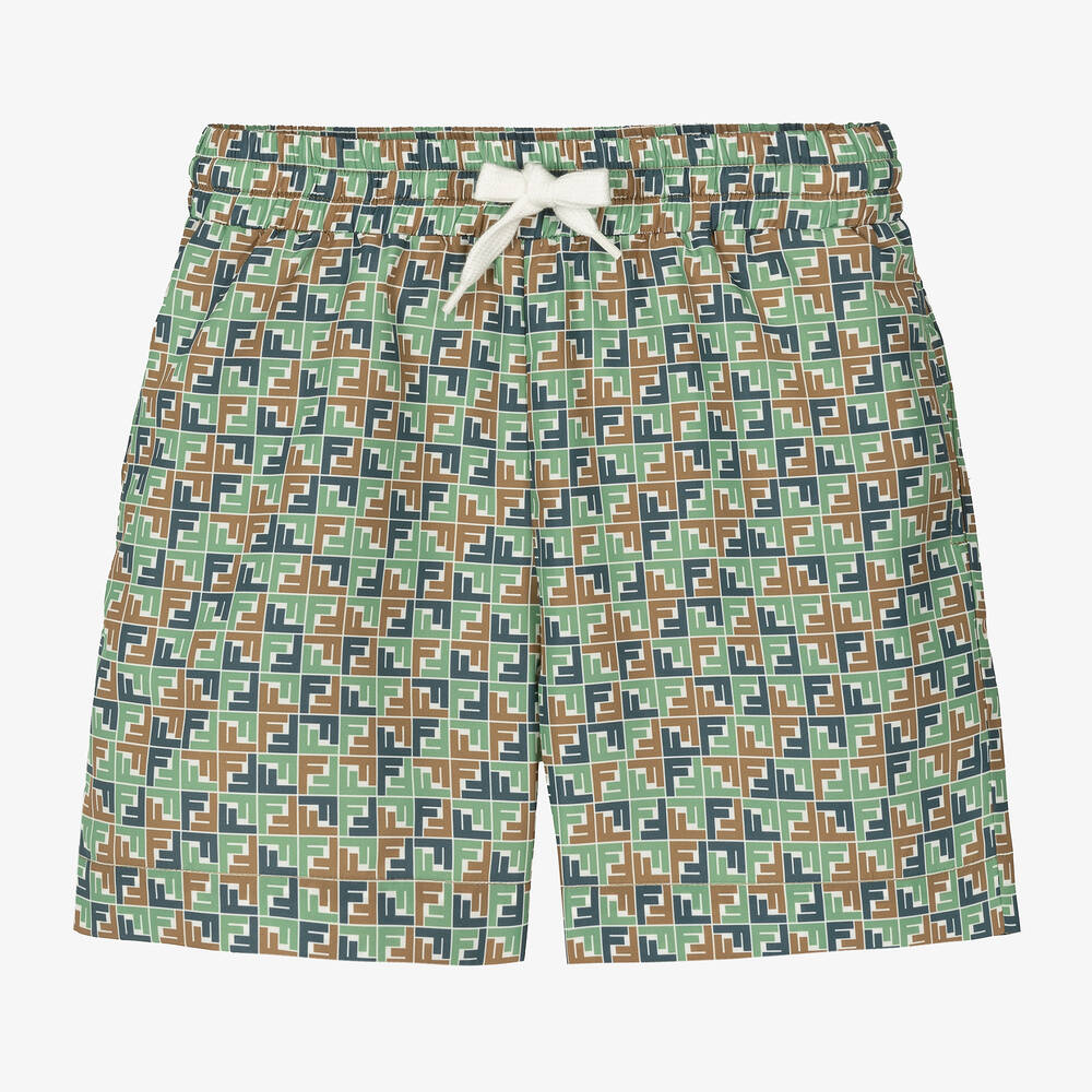 Fendi Kids' Boys Green Ff Logo Swim Shorts