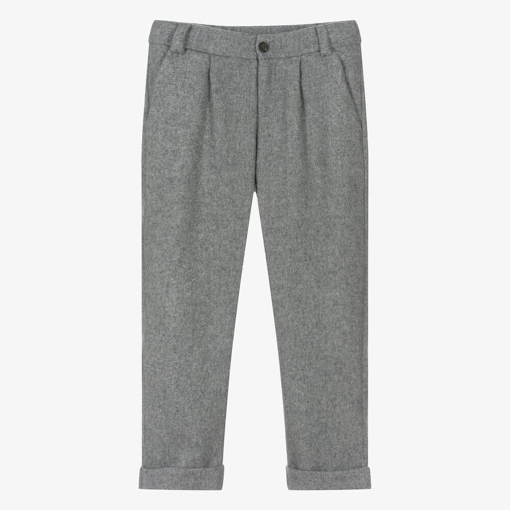 Fendi - Boys Grey Wool Flannel Trousers | Childrensalon