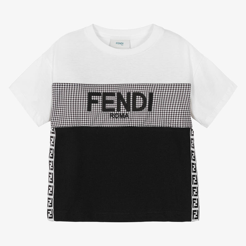 Fendi - Boys Houndstooth Logo T-Shirt | Childrensalon
