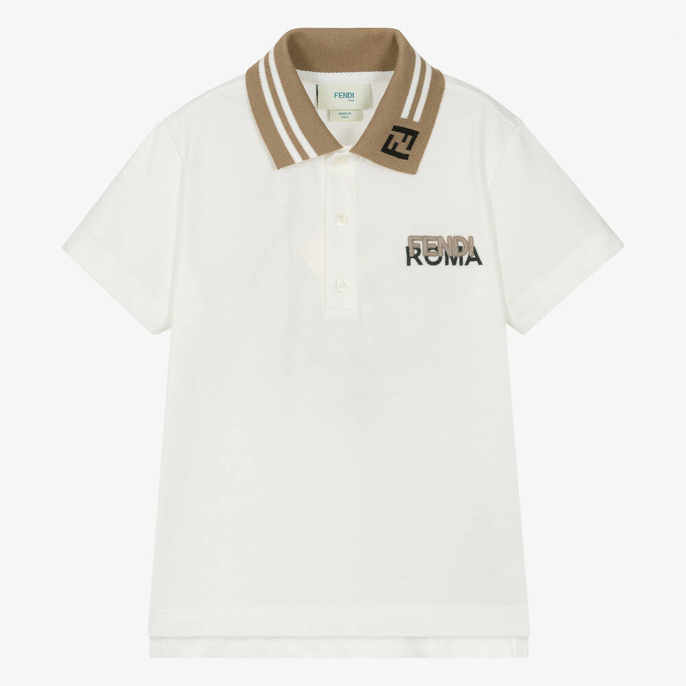 Fendi - Кремовая рубашка поло из хлопка с принтом Fendi Roma | Childrensalon