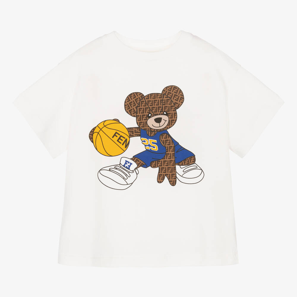 Fendi - Кремовая хлопковая футболка для мальчиков | Childrensalon