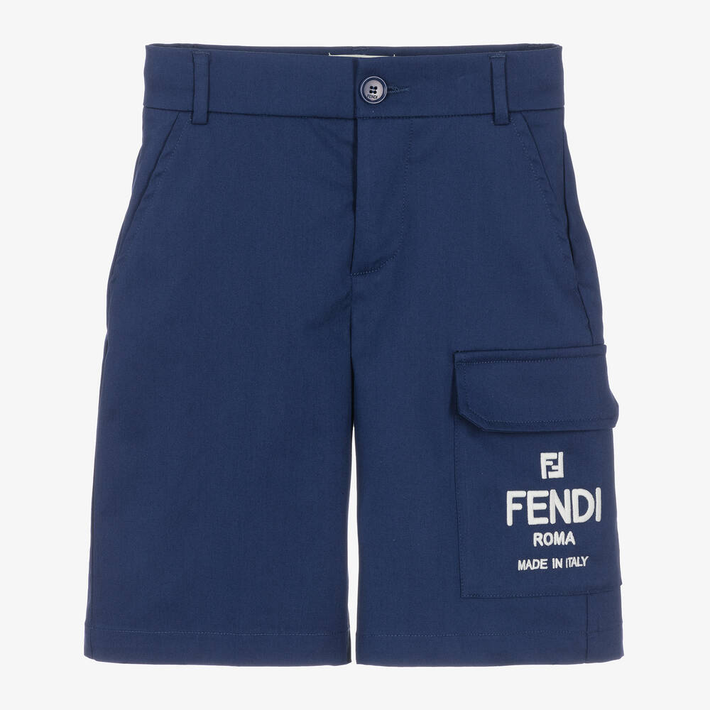 Fendi - Boys Navy Blue Cotton Gabardine Shorts | Childrensalon