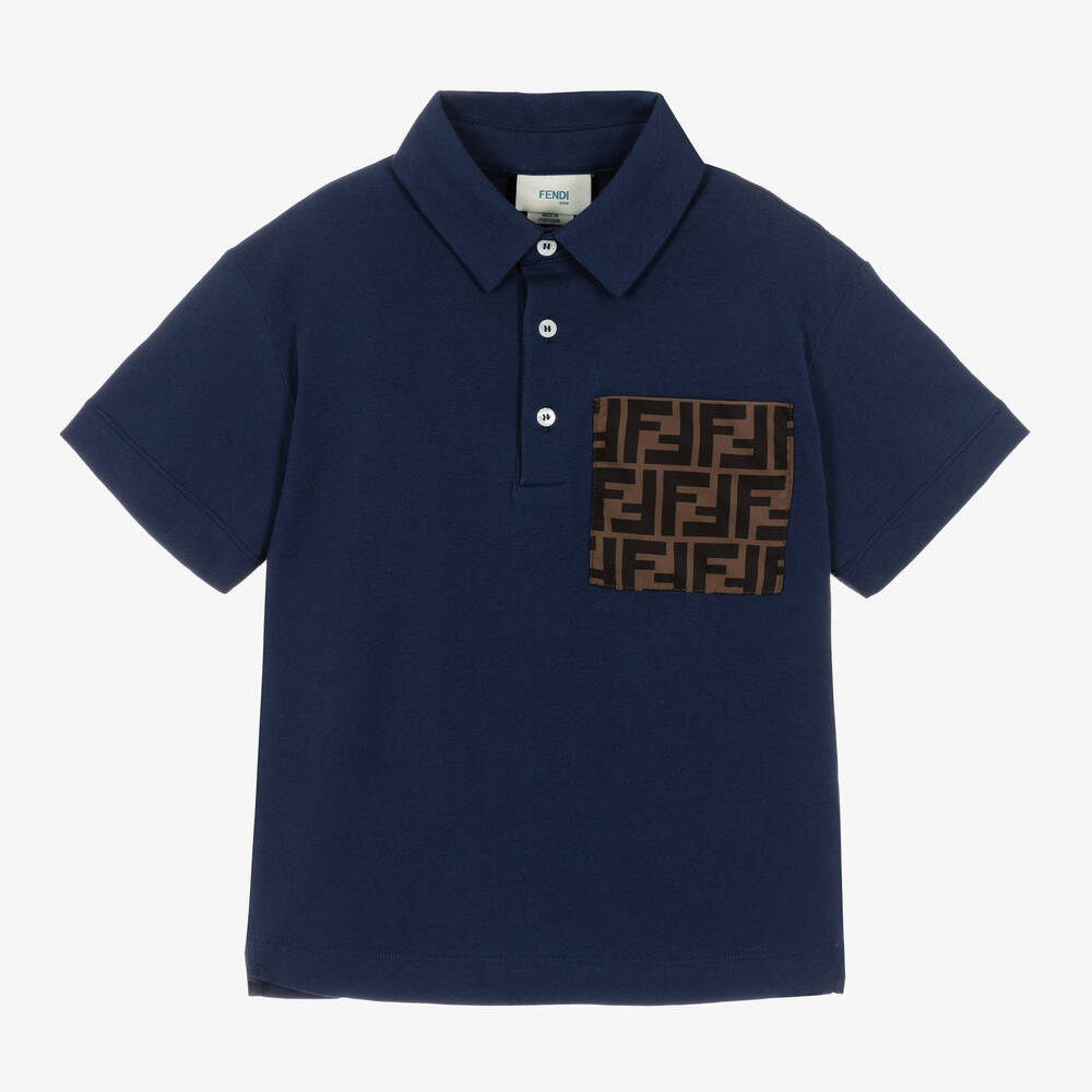 Fendi - Boys Navy Blue FF Cotton Polo Shirt | Childrensalon