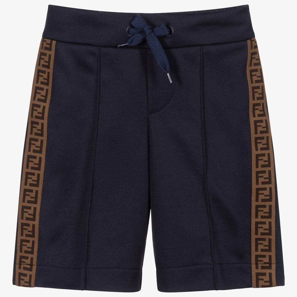 Fendi Kids' Boys Navy Blue Ff Logo Shorts