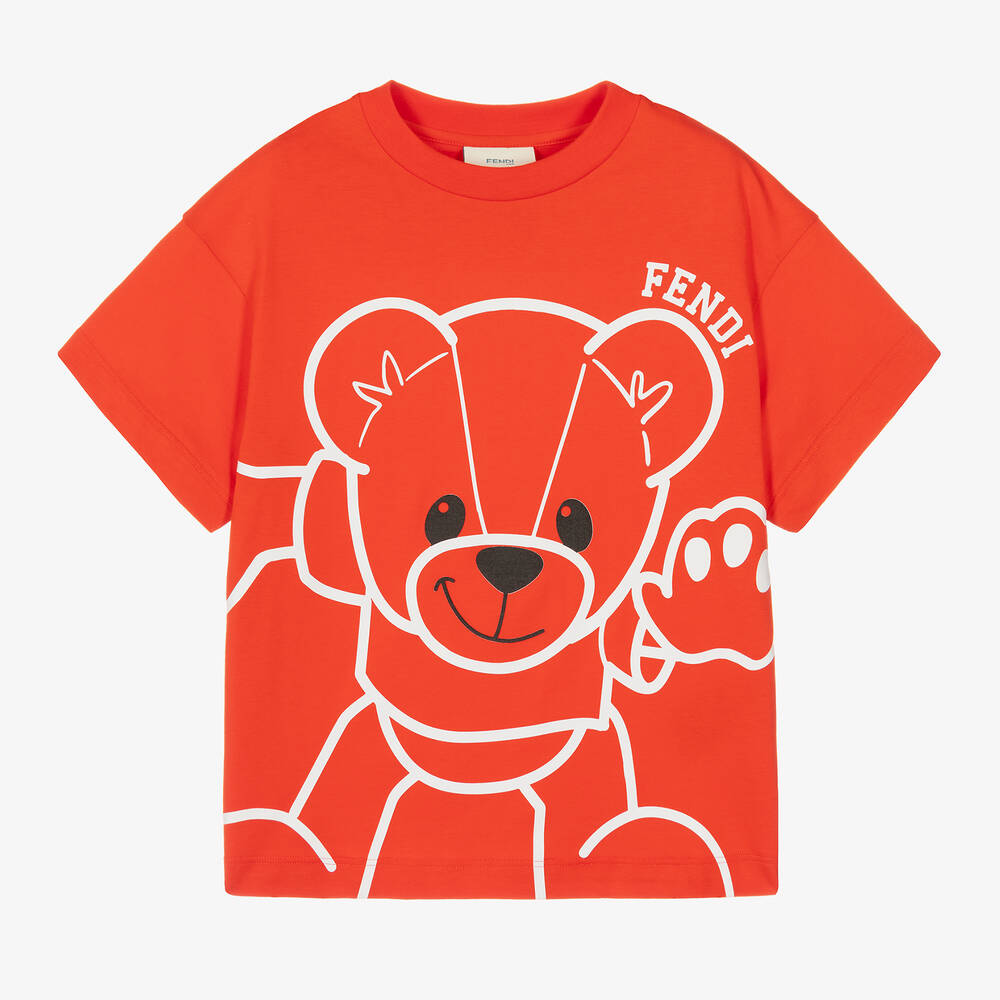 Fendi - Boys Red Cotton Fendi Bear T-Shirt | Childrensalon