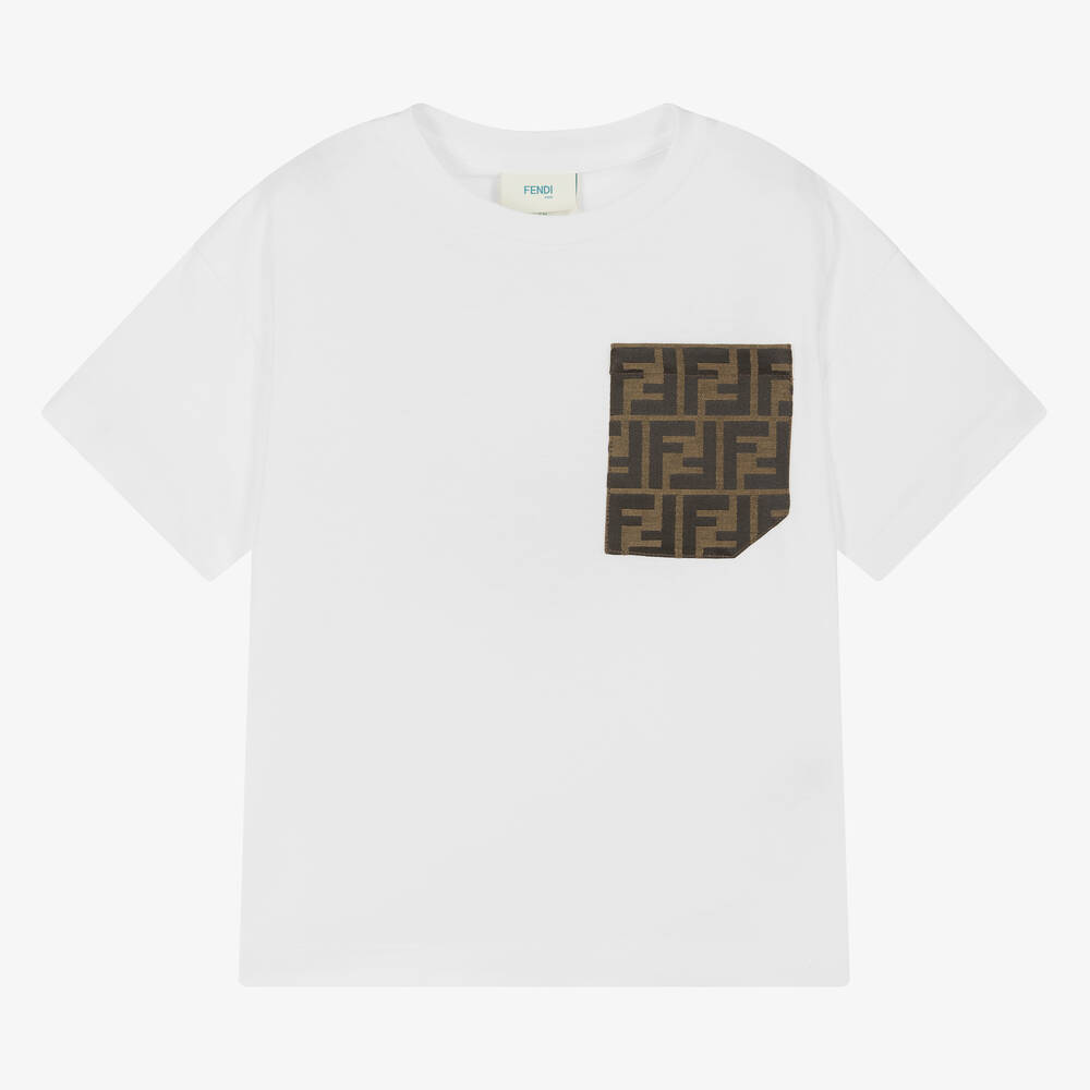 Fendi - Boys White Cotton FF Pocket T-Shirt | Childrensalon