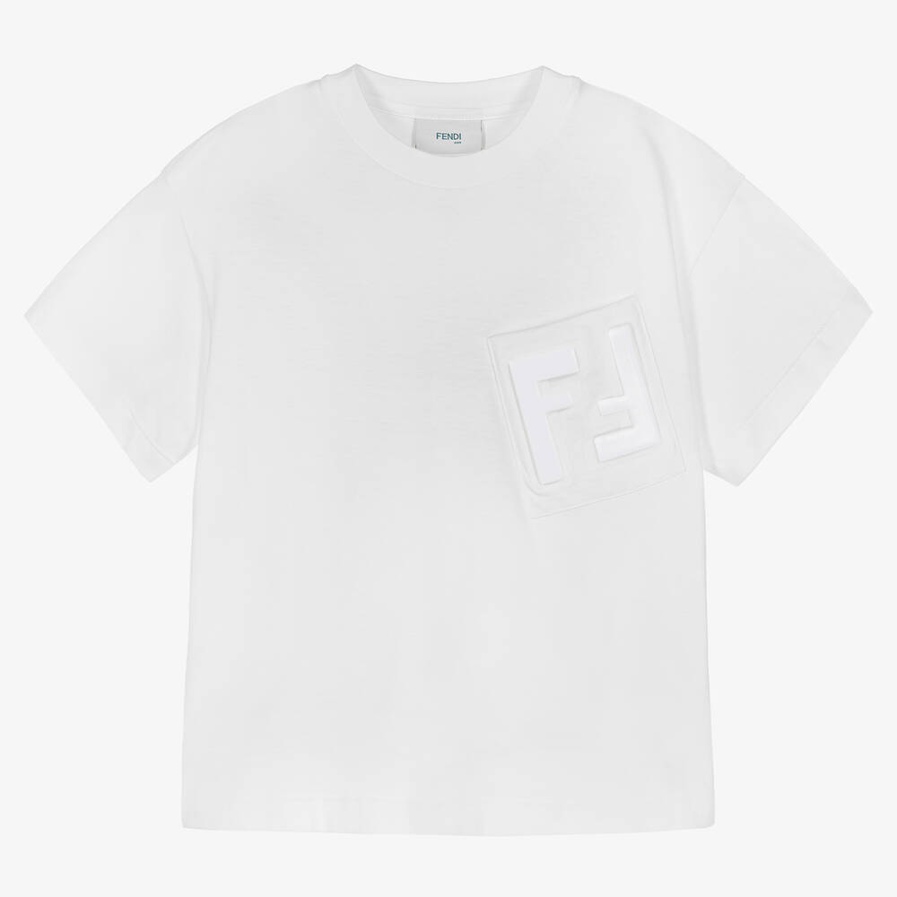 Fendi - Boys White Cotton Logo T-Shirt | Childrensalon
